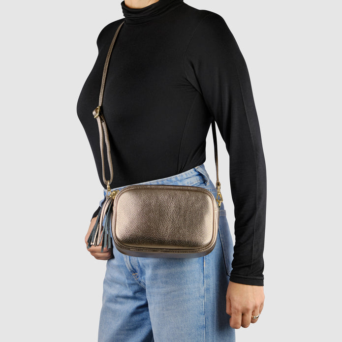 Italian Metallic Full-Grain Leather Crossbody Bag | Napoli