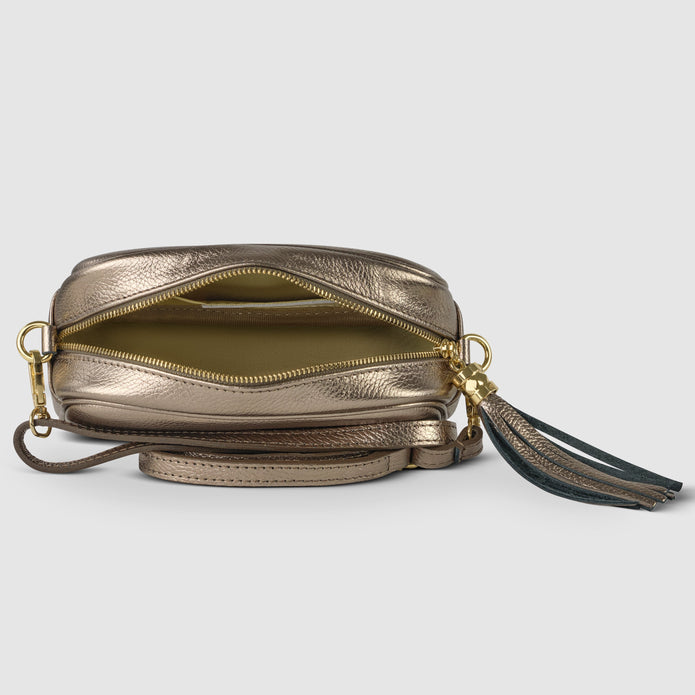 Italian Metallic Full-Grain Leather Crossbody Bag | Napoli