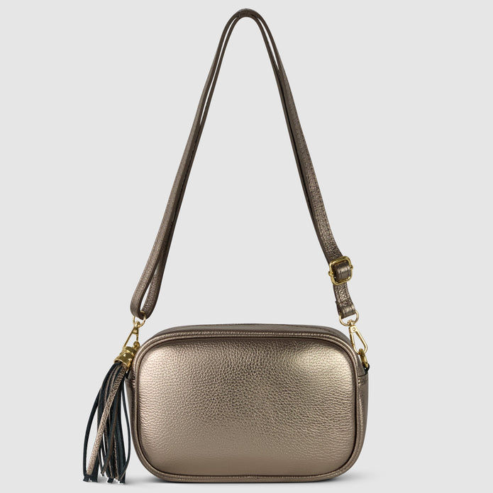 Italian Metallic Full-Grain Leather Crossbody Bag | Napoli