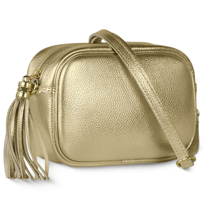 Italian Metallic Full-Grain Leather Crossbody Bag | Napoli