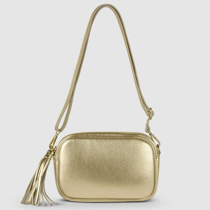 Italian Metallic Full-Grain Leather Crossbody Bag | Napoli