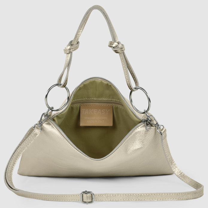 Italian Metallic Full-Grain Leather Shoulder Bag | Prato