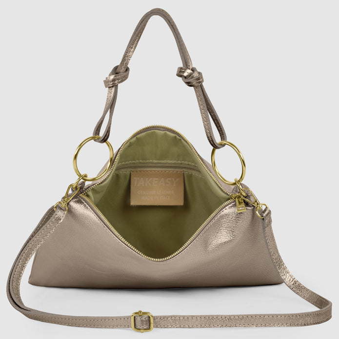 Italian Metallic Full-Grain Leather Shoulder Bag | Prato