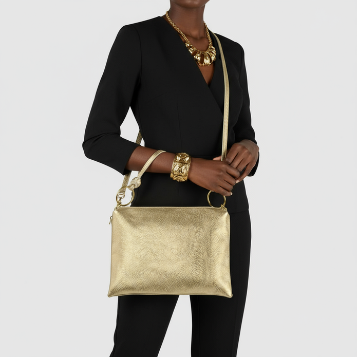 Italian Metallic Full-Grain Leather Shoulder Bag | Prato