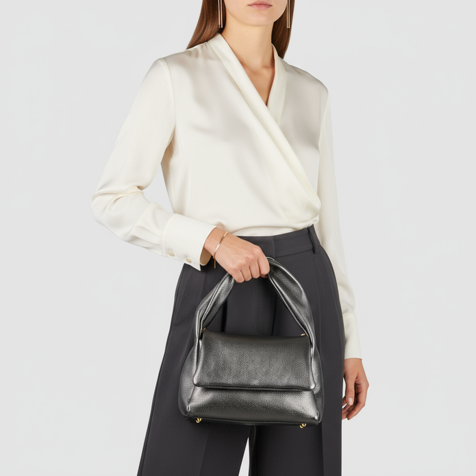 Italian Metallic Full-Grain Leather Top-Handle Bag | Trieste