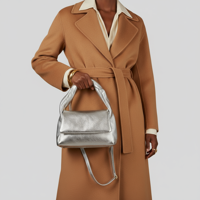 Italian Metallic Full-Grain Leather Top-Handle Bag | Trieste