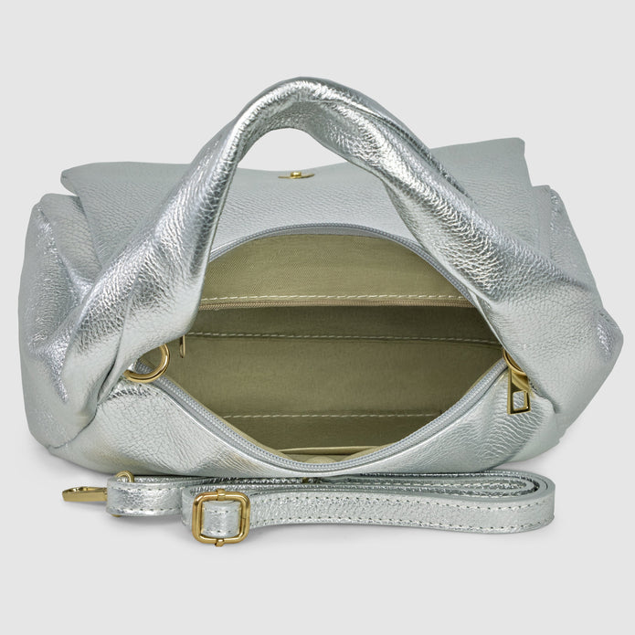 Italian Metallic Full-Grain Leather Top-Handle Bag | Trieste