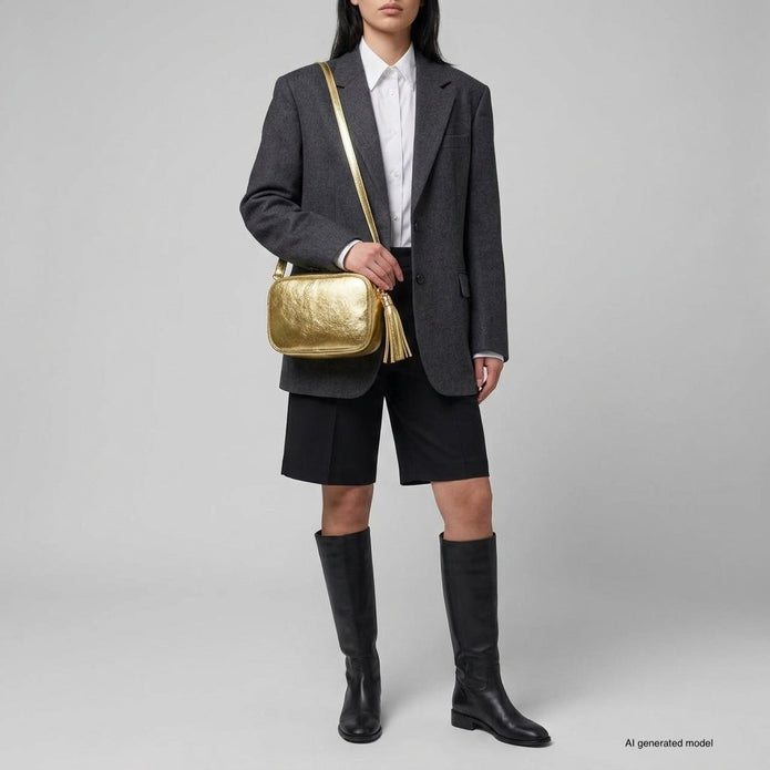 Italian Genuine Metallic Suede Crossbody Bag | Gubbio