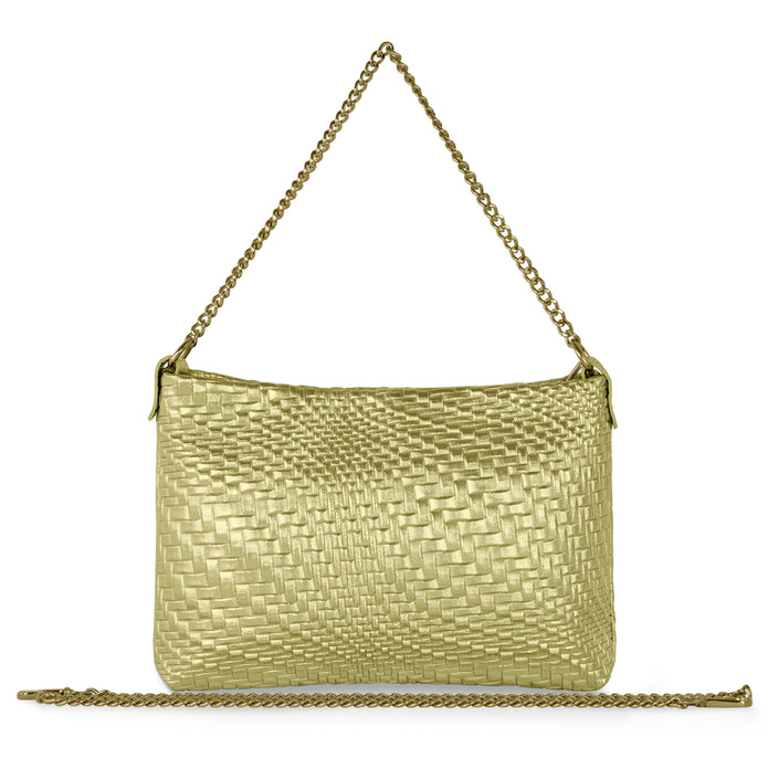 Italian Genuine Basketweave-Embossed Metallic Suede Crossbody Bag | Bari
