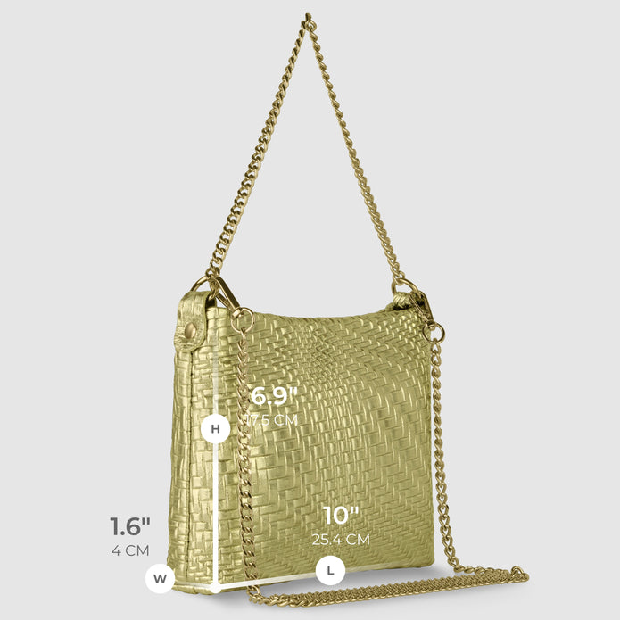 Italian Genuine Basketweave-Embossed Metallic Suede Crossbody Bag | Bari