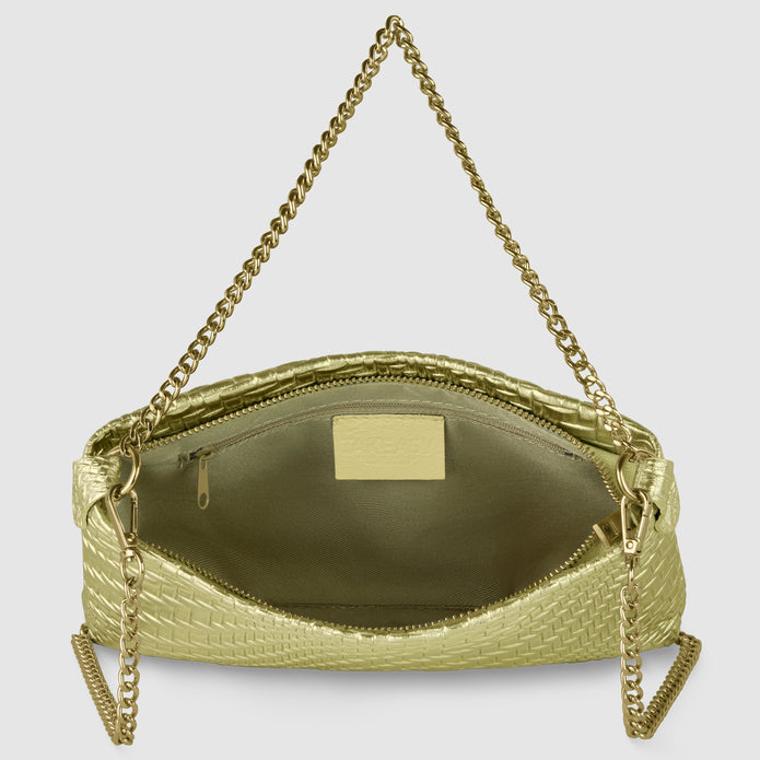 Italian Genuine Basketweave-Embossed Metallic Suede Crossbody Bag | Bari
