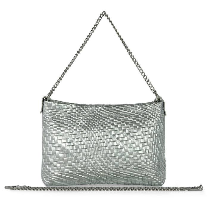 Italian Genuine Basketweave-Embossed Metallic Suede Crossbody Bag | Bari