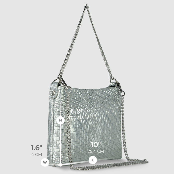 Italian Genuine Basketweave-Embossed Metallic Suede Crossbody Bag | Bari