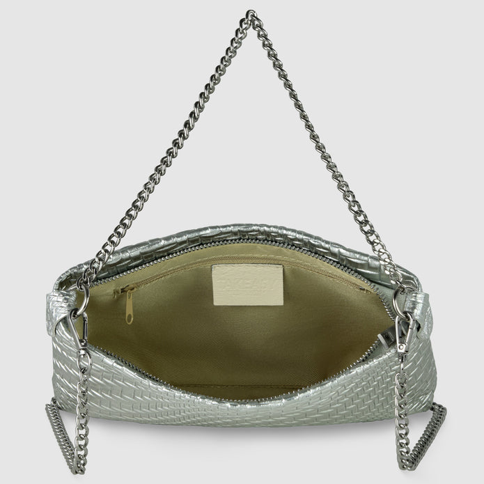 Italian Genuine Basketweave-Embossed Metallic Suede Crossbody Bag | Bari