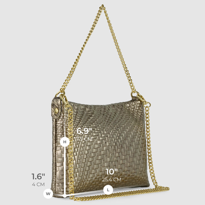 Italian Genuine Basketweave-Embossed Metallic Suede Crossbody Bag | Bari