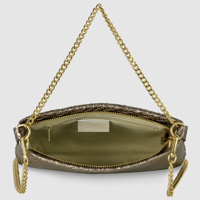Italian Genuine Basketweave-Embossed Metallic Suede Crossbody Bag | Bari