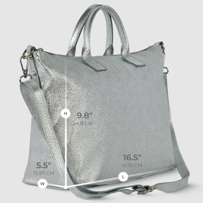 Italian Genuine Metallic Suede Top-Handle Bag | Padova