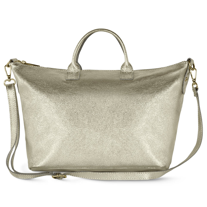 Italian Genuine Metallic Suede Top-Handle Bag | Padova