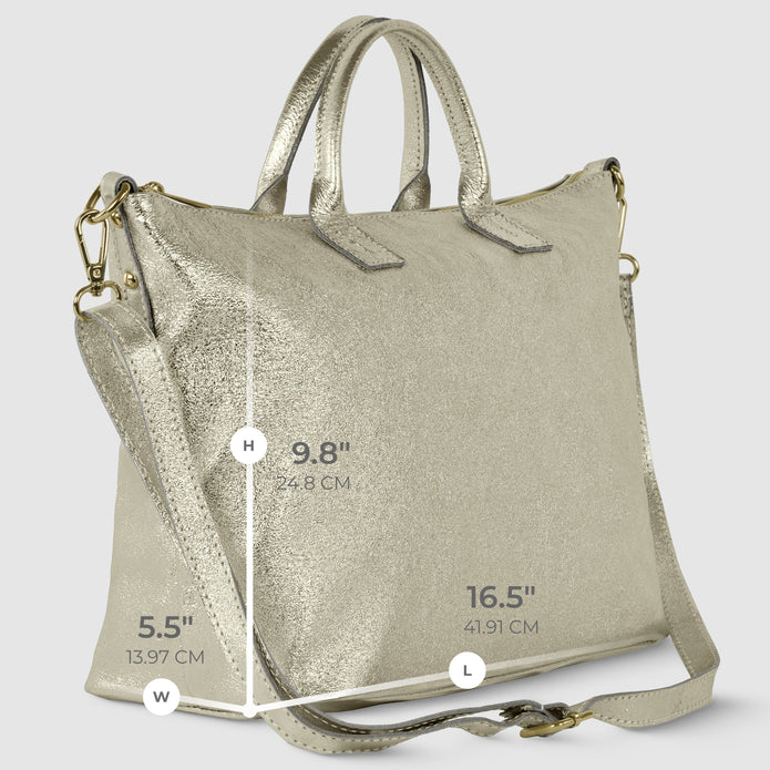 Italian Genuine Metallic Suede Top-Handle Bag | Padova