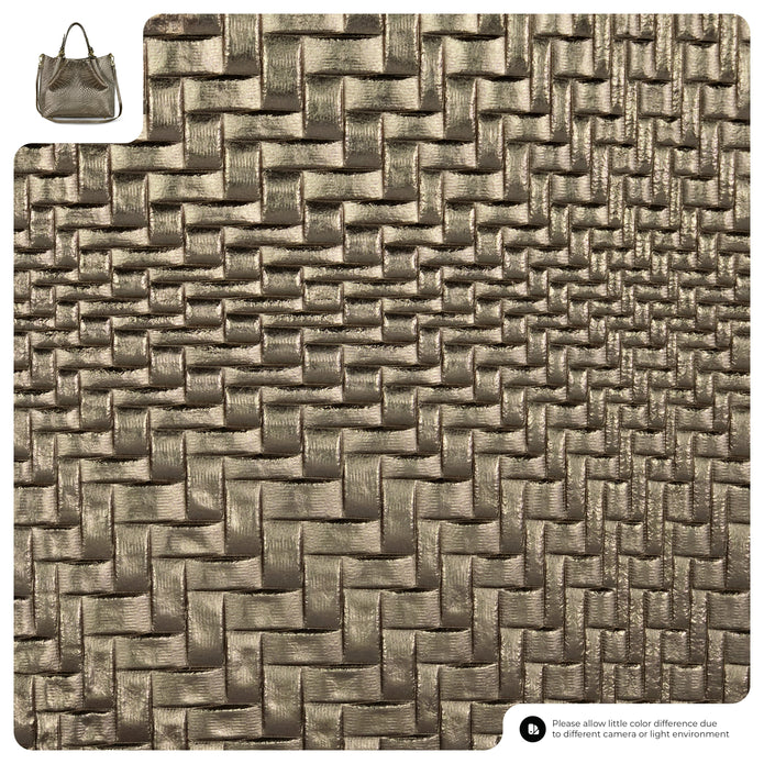 Italian Genuine Basketweave-Embossed Metallic Suede Top-Handle Bag | Imperia
