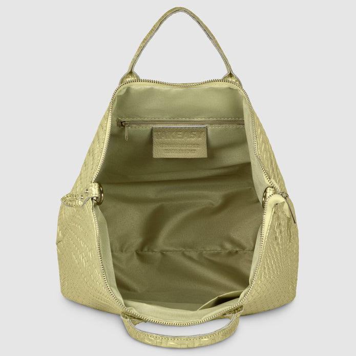 Italian Genuine Basketweave-Embossed Metallic Suede Top-Handle Bag | Imperia
