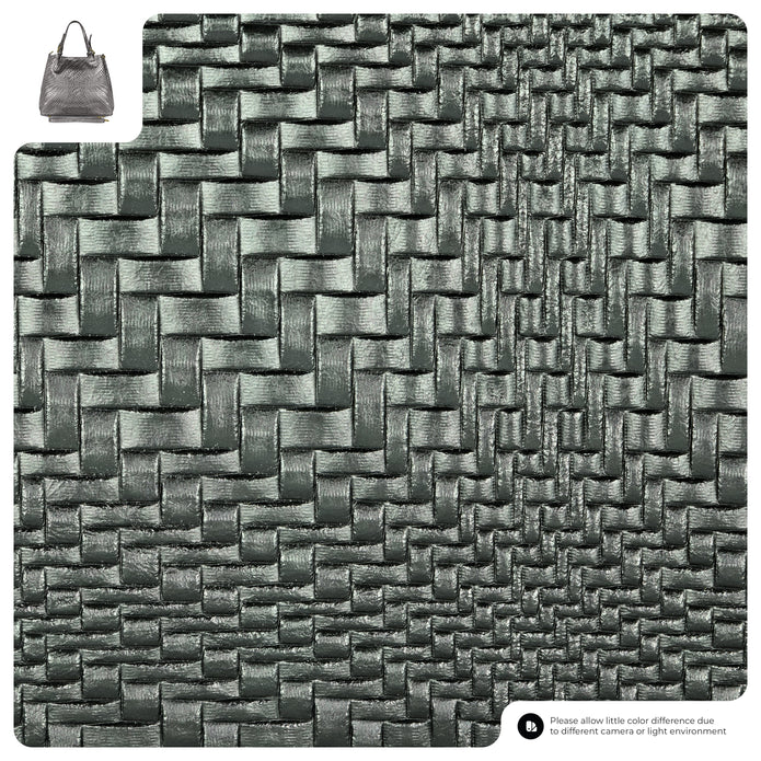 Italian Genuine Basketweave-Embossed Metallic Suede Top-Handle Bag | Imperia