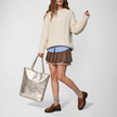 Italian Genuine Metallic Suede Tote Bag | Pisa