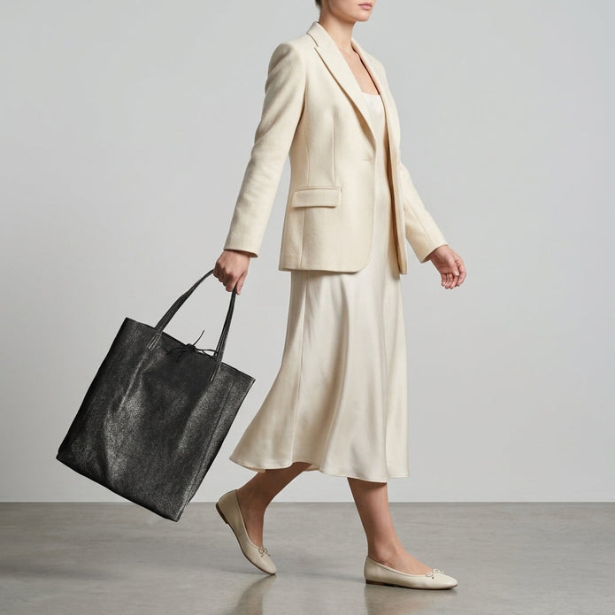 Italian Genuine Metallic Suede Tote Bag | Pisa