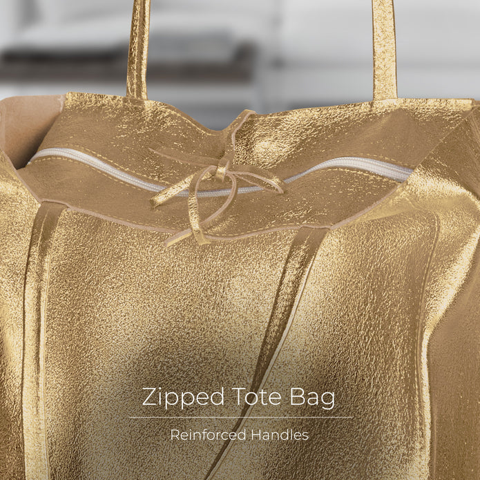 Italian Genuine Metallic Suede Tote Bag | Pisa