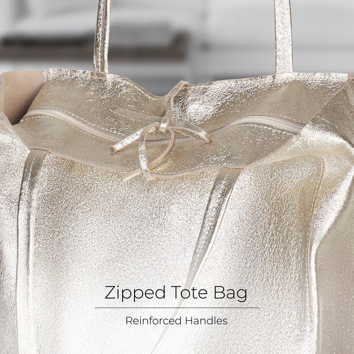 Italian Genuine Metallic Suede Tote Bag | Pisa