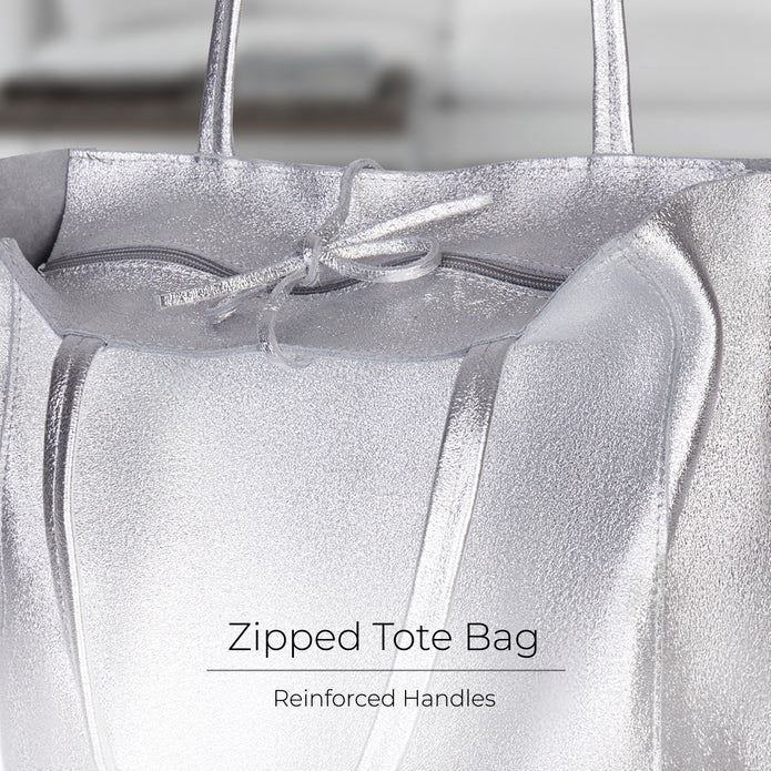 Italian Genuine Metallic Suede Tote Bag | Pisa