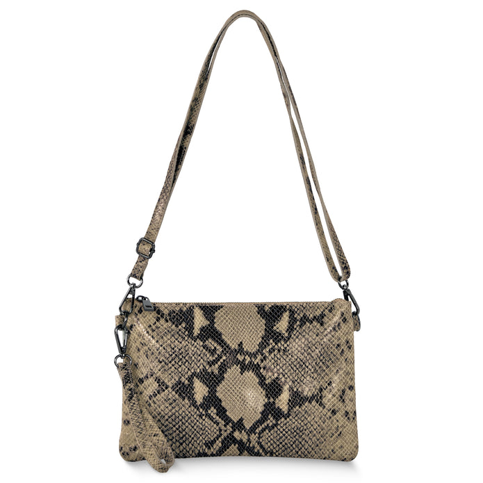 Italian Genuine Python-Print Suede Crossbody Bag | Lecce