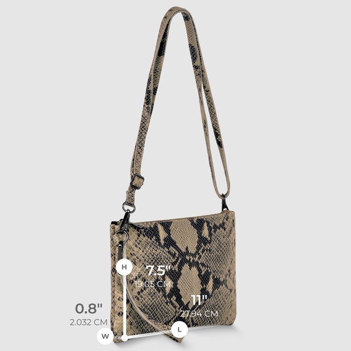 Italian Genuine Python-Print Suede Crossbody Bag | Lecce