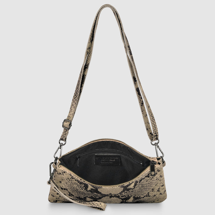 Italian Genuine Python-Print Suede Crossbody Bag | Lecce