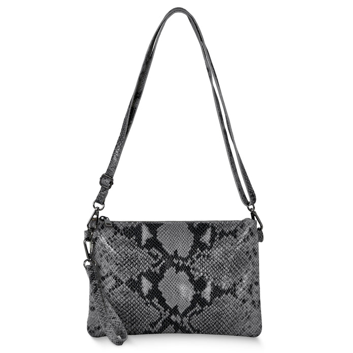 Italian Genuine Python-Print Suede Crossbody Bag | Lecce