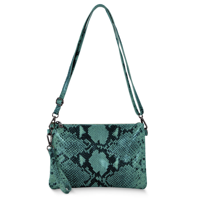 Italian Genuine Python-Print Suede Crossbody Bag | Lecce
