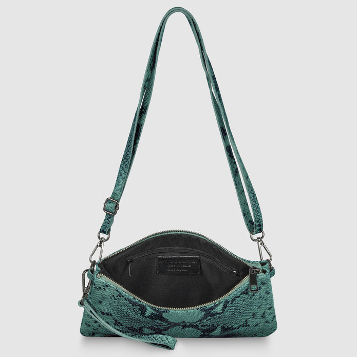 Italian Genuine Python-Print Suede Crossbody Bag | Lecce