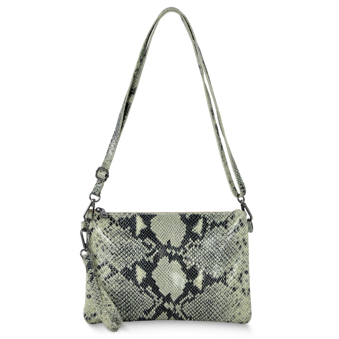 Italian Genuine Python-Print Suede Crossbody Bag | Lecce