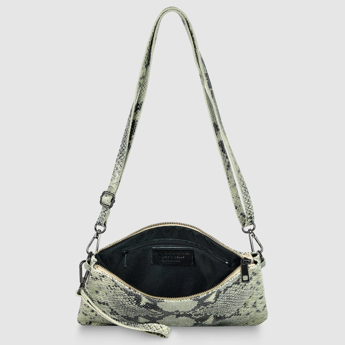 Italian Genuine Python-Print Suede Crossbody Bag | Lecce