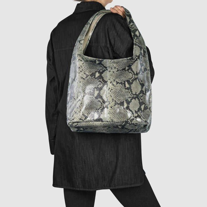 Italian Genuine Python-Print Suede Hobo Bag | Isernia