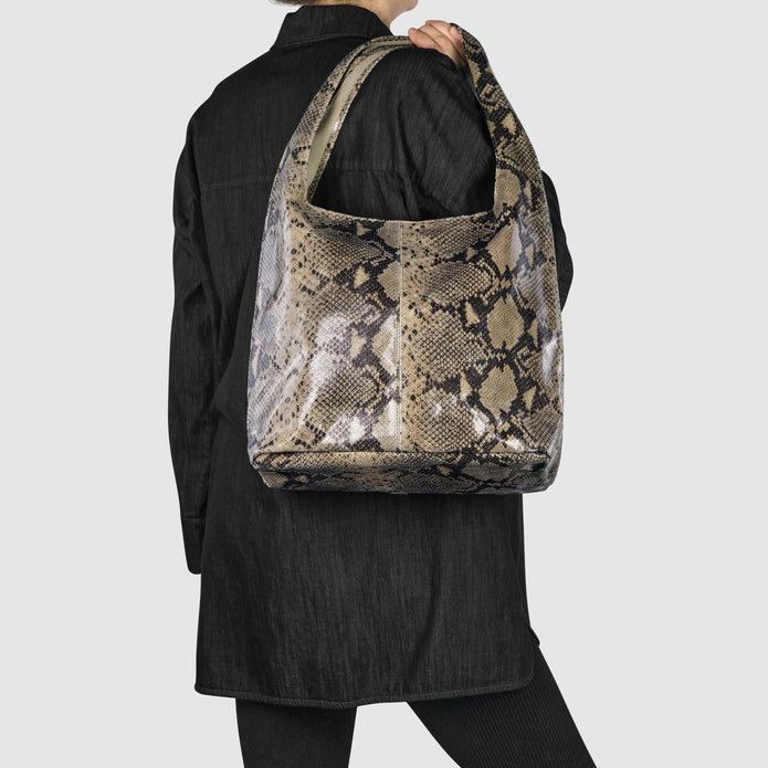 Italian Genuine Python-Print Suede Hobo Bag | Isernia
