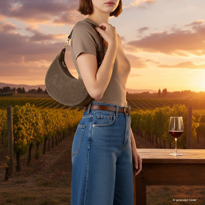 Italian Genuine Suede & Full-Grain Leather Shoulder Bag | Arezzo