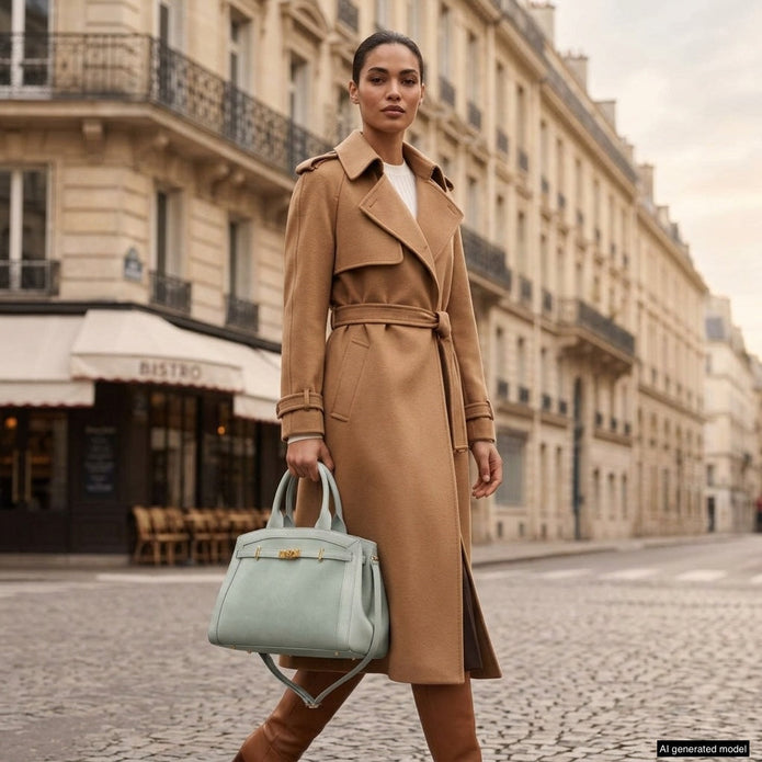 Italian Genuine Suede & Full-Grain Leather Top-Handle Bag | Forlì