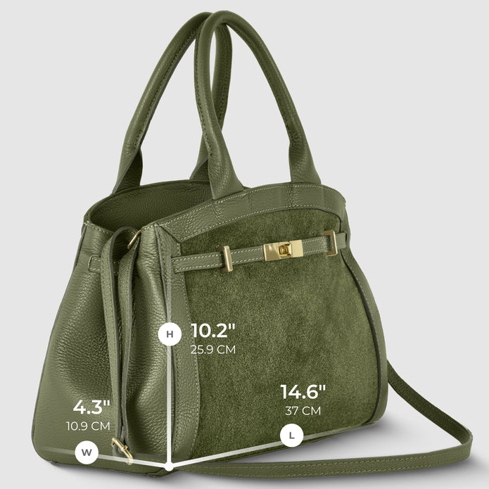 Italian Genuine Suede & Full-Grain Leather Top-Handle Bag | Forlì