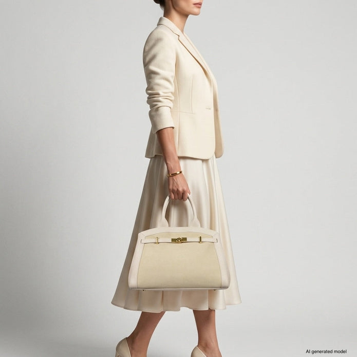 Italian Genuine Suede & Full-Grain Leather Top-Handle Bag | Forlì