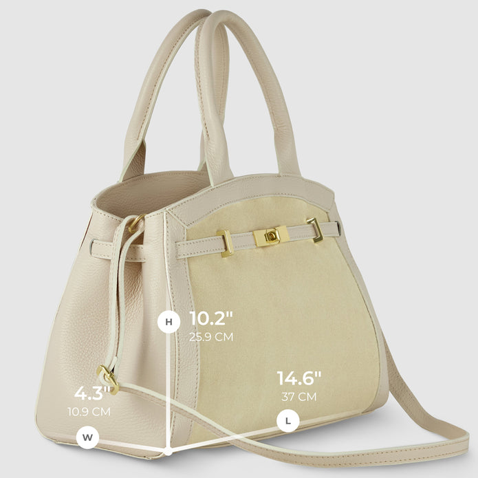 Italian Genuine Suede & Full-Grain Leather Top-Handle Bag | Forlì