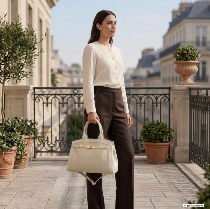 Italian Genuine Suede & Full-Grain Leather Top-Handle Bag | Forlì