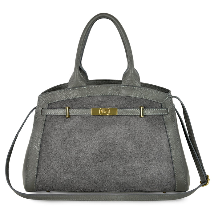 Italian Genuine Suede & Full-Grain Leather Top-Handle Bag | Forlì