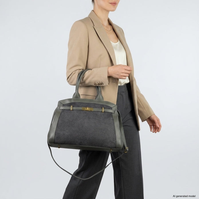 Italian Genuine Suede & Full-Grain Leather Top-Handle Bag | Forlì
