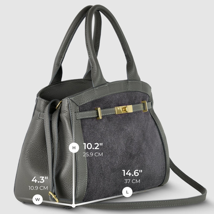 Italian Genuine Suede & Full-Grain Leather Top-Handle Bag | Forlì
